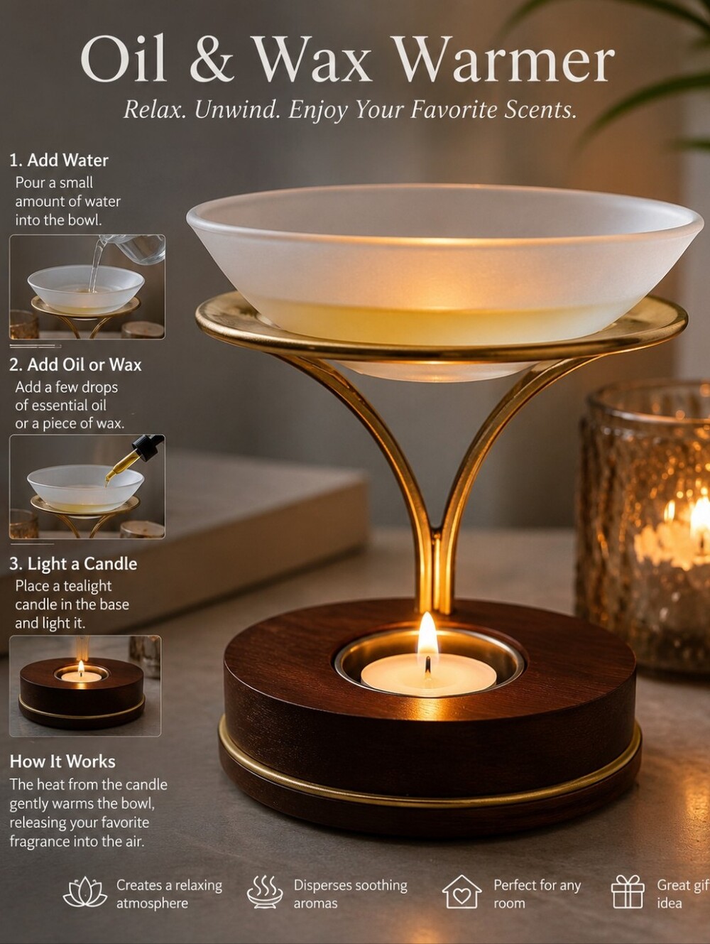 Vintage Aromatherapy Diffuser with Tealight Candle Holder